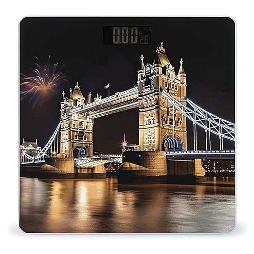 Night London Tower Bridge Scale for Body Weight Anti-Slip Sturdy Tempered Glass Weighing Machine Highly Digital Accurate Bright LCD Bathroom Scale for Household Gift