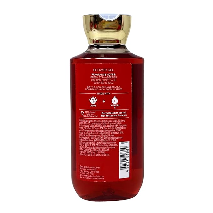 Bath &amp Body Works Strawberry Pound Cake - Diamond Shimmer Mist Body Lotion and Shower Gel - with a Peach Gardenia Bar Soap