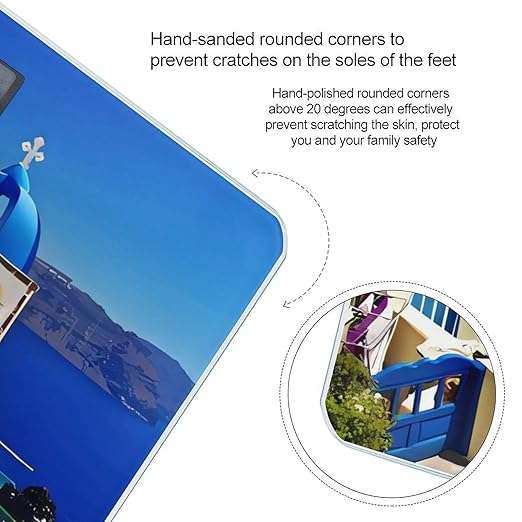 Santorini Greek Island Sea View Scale for Body Weight Anti-Slip Sturdy Tempered Glass Weighing Machine Highly Digital Accurate Bright LCD Bathroom Scale for Household Gift