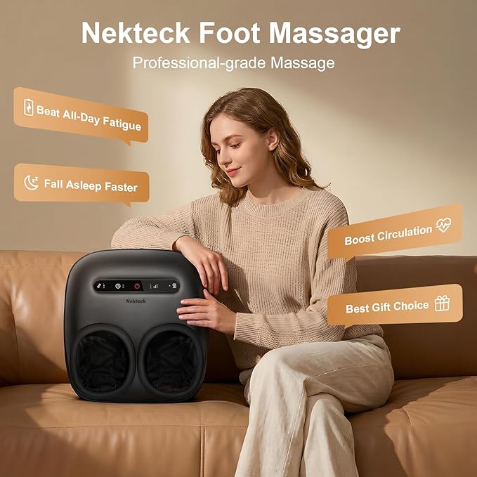 Nekteck Foot Massager with Heat [2026 Upgraded] Electric Shiatsu Foot Massage Machine for Circulation Plantar Fasciitis &amp Neuropathy 3 Intensity Levels FSA Eligible Gifts for Men &amp Women