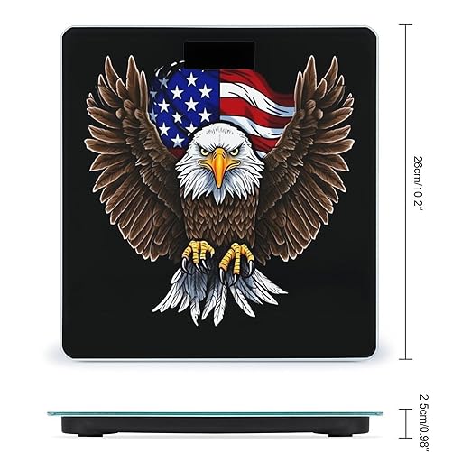 USA Flag Patriotic Eagle Scale for Body Weight Sturdy Tempered Glass Weighing Scales with LCD Display Accurate Digital Bathroom Scale Convenient Body Fat Smart Scales Easy Read
