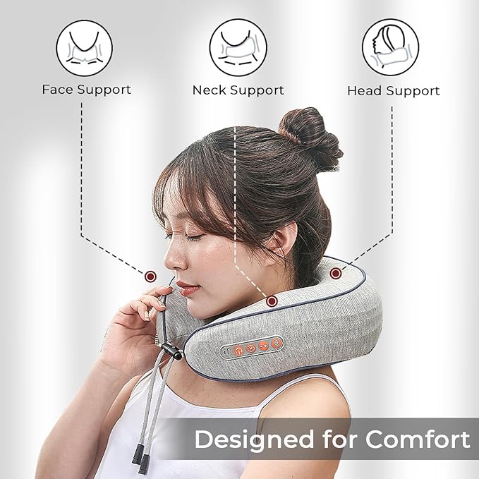 Neck Massager with Heat - Deep Tissue Neck Pain Relief U-Shape Design Electric Cordless Massager Pillow for Travel Office Shiatsu Neck Massager with Double Motor Gifts for Men Women Grey