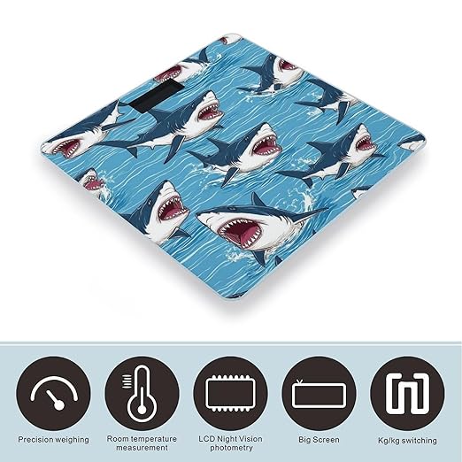 Smart Scale for Body Weight Automatic Switch Digital Bathroom Weighing Scale Retro Ocean Sea Sharks