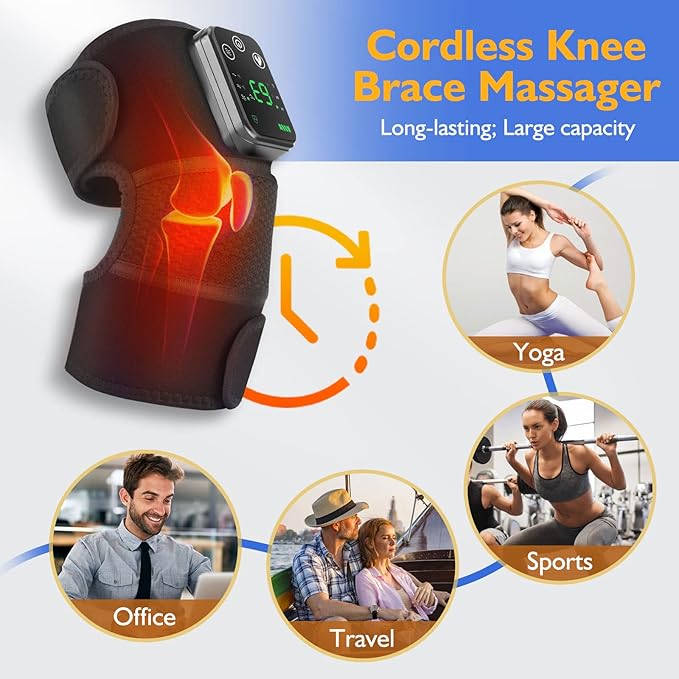 Cordless Heated Knee Massager Knee Heating Pad for Knee Pain Relief FSA Eligible HSA Heated Knee Brace Wrap Heat &amp Massage Joint &amp Arthritis Comfort