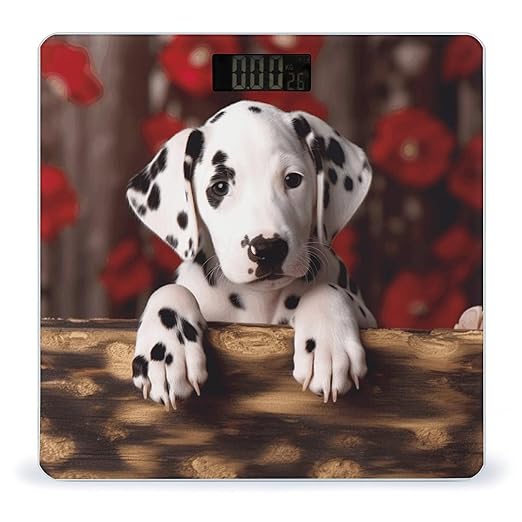 Dalmatian Puppy Bathroom Scale Large LCD Backlight Display Digital Scale Rounded Corners Body Scales Automatic Power On/Off Bathroom Scales for Home Bedrooms