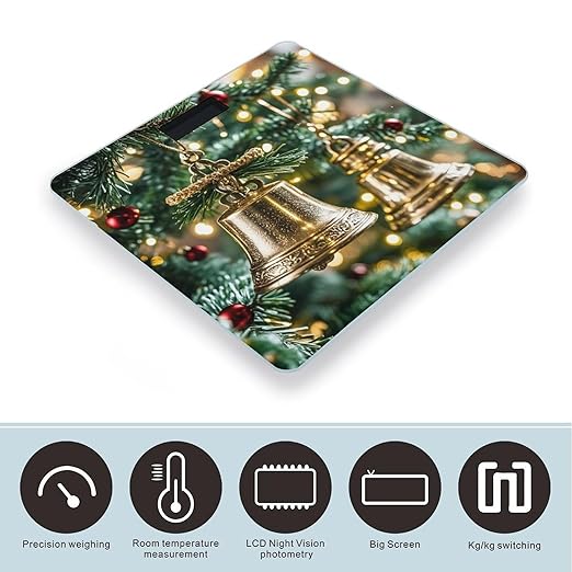 Christmas Bell Scale for Body Weight Highly Accurate Digital Bathroom Body Scale Digital Bathroom Scales for People Anti-Slip Large LCD Display Smart Scales