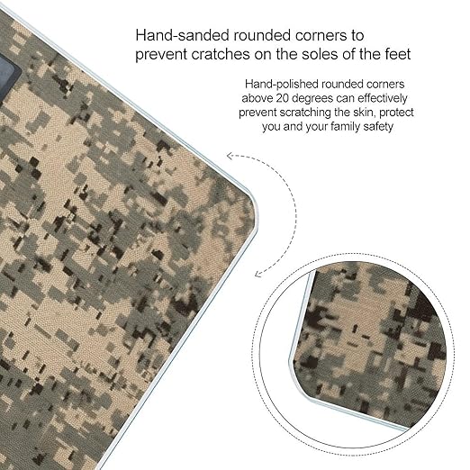 Army Digital Camouflage Bathroom Scale for Body Weight LCD Display Digital Bathroom Scale Tempered Glass Bathroom Weight Scales Fashion Smart Scales for Home Bedroom 400 Lb