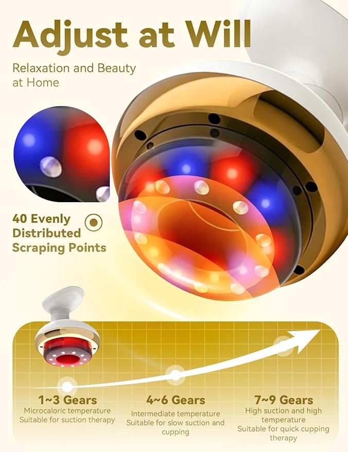 Electric Gua Sha Device for Cellulite Massage Tool 9 Suction Levels &amp Heating Handheld Massager - Negative Pressure Strong SuctionSmart Cupping MassagerDeep MassageFirmer (1 Pcs)