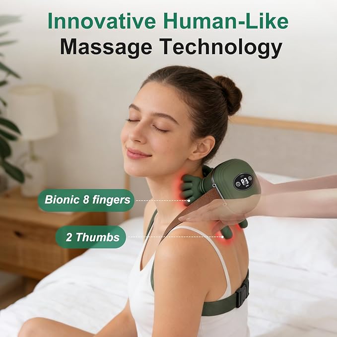 Human-Like Neck Massager with Heat for Pain Relief Deep Tissue Cordless 4D Kneading Neck and Shoulder Massager Back Massager with Bionic fingers Massage and Screen Ideal Gifts for Women Men