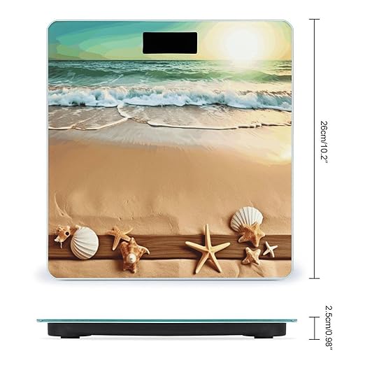 Ocean Beach Theme Weight ScaleClear LED Display Bathroom Digital Weighing ScaleTempered Glass Digital Bathroom Scale for Body Weight Capacity Up to 400 Lbs