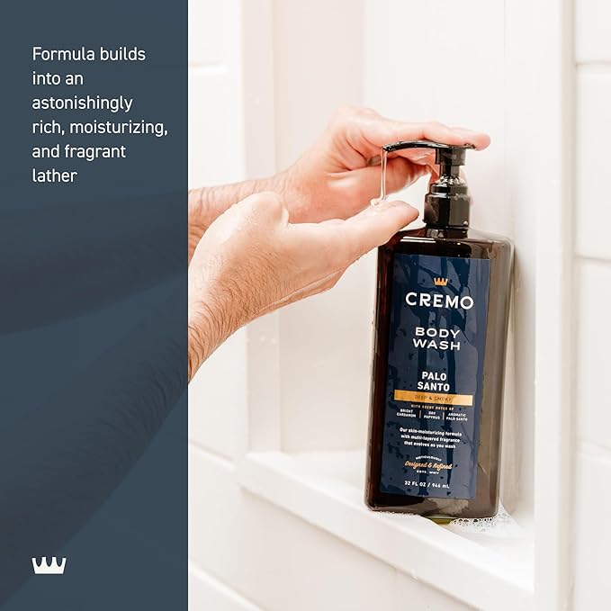 Cremo Rich-Lathering Palo Santo Body Wash for MenNotes of Bright CardamomDry Papyrus and Aromatic Palo Santo32 Fl Oz(Pack of 2)