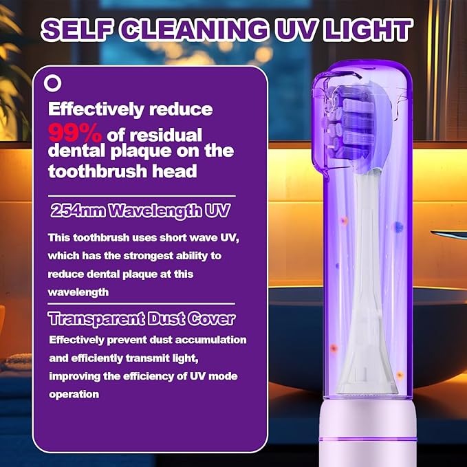 Metal Electric Toothbrush with UV ModeVibration and Oscillation Electric Toothbrush for Adults and Teen6 Brush Heads &amp Travel Case 5 Modes &amp Timer One Charge Last 120 Day（Rose）