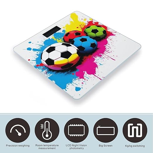 Men's Fashion Automatic Switch Digital Bathroom Weighing Scale Smart Scale Splash Ink Colorful Paint Football Soccer Ball