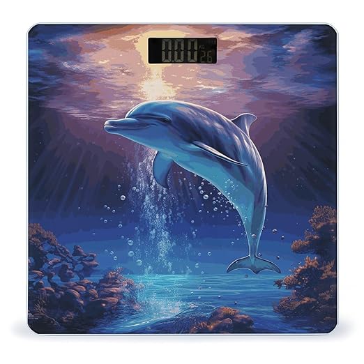 Ocean Dolphin Scale for Body Weight Anti-Slip Digital Bathroom Scale Sturdy Toughened Glass Weighing Scales High Precision Safe Rounded Corners Smart Scales