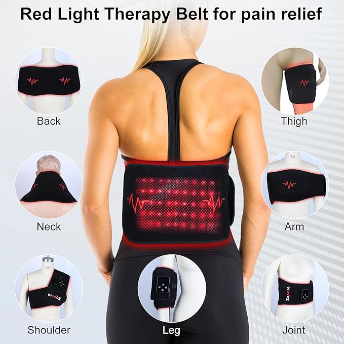 Zupora Red Light Therapy Belt for Pain ReliefCordless Heating Vibration Massage Belt for Back Abdomen USB Rechargeable Wearable Device for Muscle Relaxation