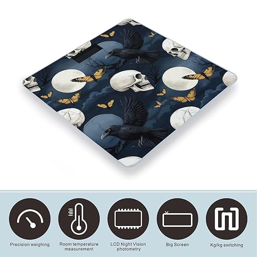 Smart Scale for Body Weight Digital Bathroom Weighing Scale Energy Saving Scale Halloween Full Moon Raven Goth Skulls