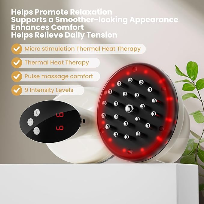 Electric Body Massager for Relaxation Gentle Vibration &amp Warming Massage with Smooth Edge Glide Design for Legs Arms &amp Abdomen Home Wellness Tool White/Beige