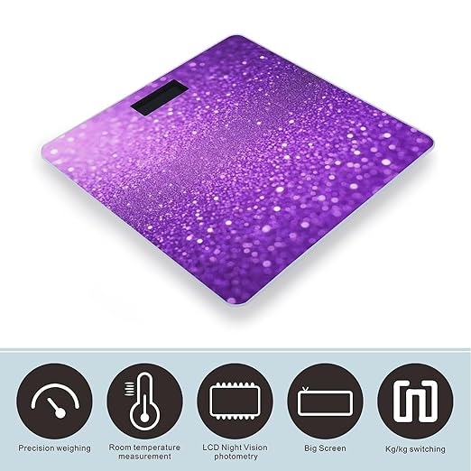 Smart Scale for Body Weight Automatic Switch Digital Bathroom Weighing Scale Purple Glitter Sparkle Pattern