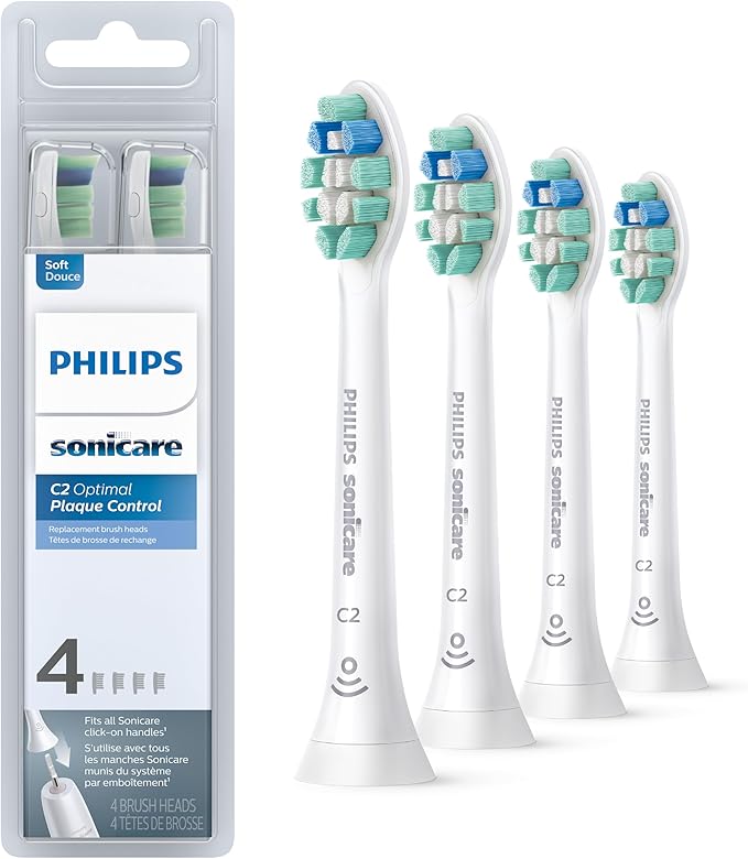 Philips Sonicare C2 Plaque Control - Genuine Replacement Electric Toothbrush Heads White 4 Pack One Year Supply HX9024/65