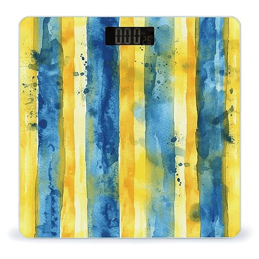 Digital Bathroom Scale for Body Weight Scale with Bright LCD Display High Accuracy Step-On Technology Auto On/Off Yellow and Blue Pattern Digital Scales 400 Lbs /180kg