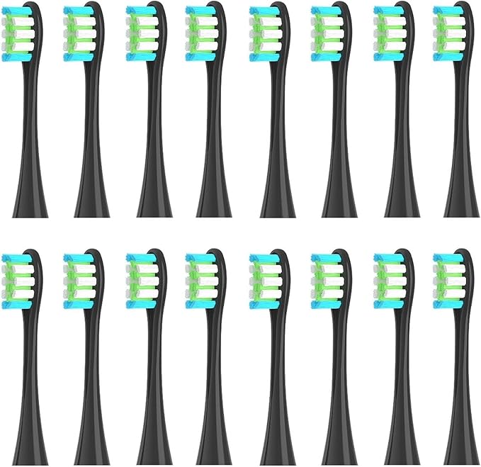 16pcs Replacement Brush Heads Compatible for X/Pro/ Z1/ SE /F1 /One/ PW01/03/05/07/09 P5 Toothbrush(16 Black)