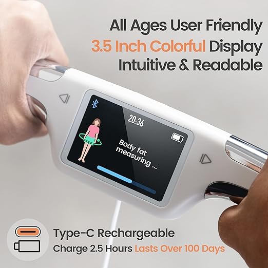 Wonder Core FitSpec - Smart Scale with AI Analysis 55 Metrics Body Composition for Body Fat BMI Muscle Mass 8 Electrodes Digital Bathroom Scale for Body Weight Color TFT LCD