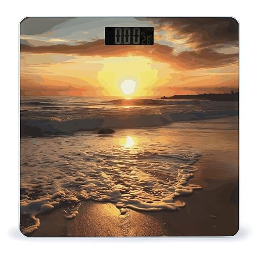 Sunset Ocean Beach Scale for Body Weight Anti-Slip Sturdy Tempered Glass Weighing Machine Highly Digital Accurate Bright LCD Bathroom Scale for Household Gift