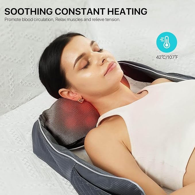 Cordless Shiatsu Neck Massager with Heat – Rechargeable Massager for Neck and Shoulder Pain with 8 Deep Kneading Nodes Back Massager for Home Office Outdoor - Christmas Gifts for Mom Dad Men Women