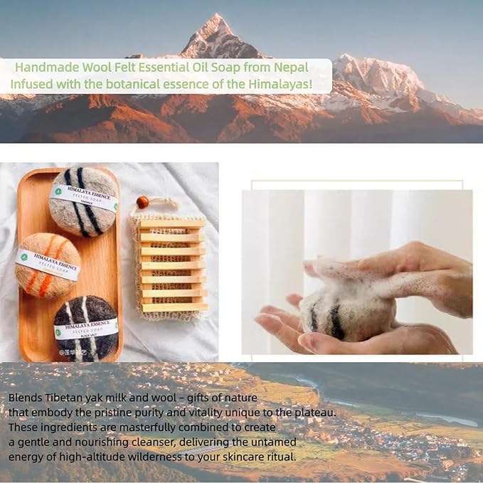 Handmade Felted Essential oil SoapHandcrafted Felted SoapUnique Bathroom DecorTibetan Yak Milk and WoolFacial Cleanser Body Wash 100g (Good Karma)