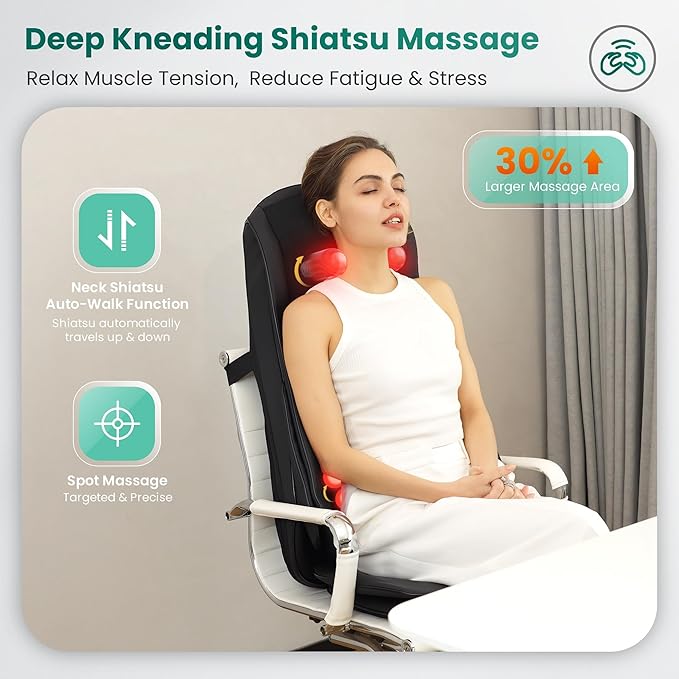 Snailax Shiatsu Neck and Back Massager with Heat Chair Massager with Compression Full Body Massage Chair Pad Seat Massager Gifts