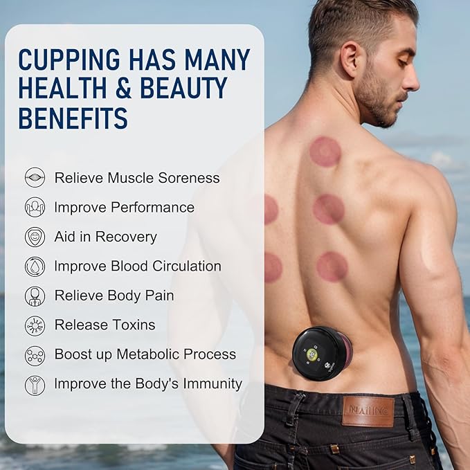 5-in-1 Smart Dynamic Cupping Set 12 Levels Cupping Kit for Massage Therapy with Red Ligh-t Therapy&ampHeat Penetrates for Targeted Pain Relief Knots Aches Muscle Soreness - 2Pcs(Black&ampBlack)