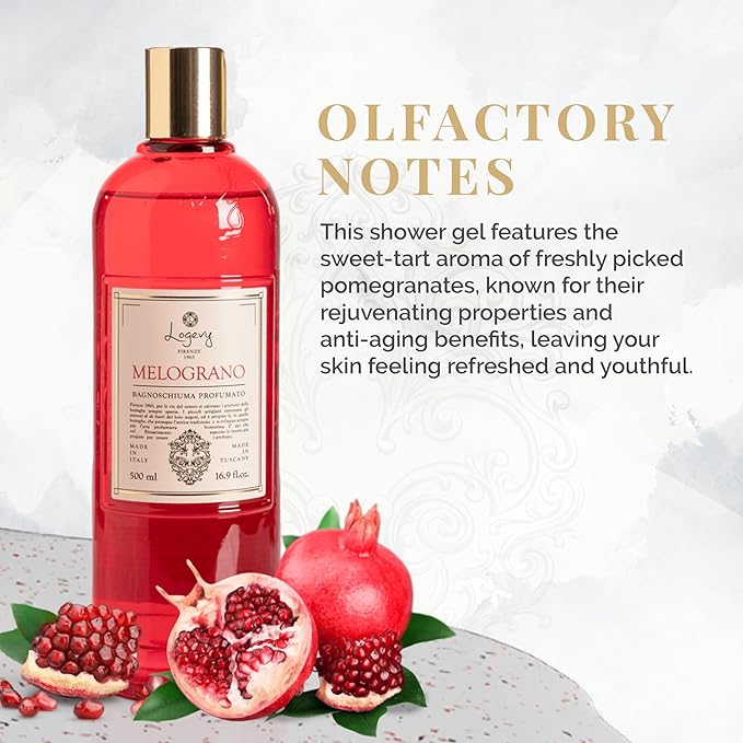 Logevy Melograno Shower Gel – Indulgent Pomegranate Aroma Made from the Best Skin-Friendly Ingredients Rich in Nutritional Properties for Rejuvenating Hydrating and Soothing Action – 500ml