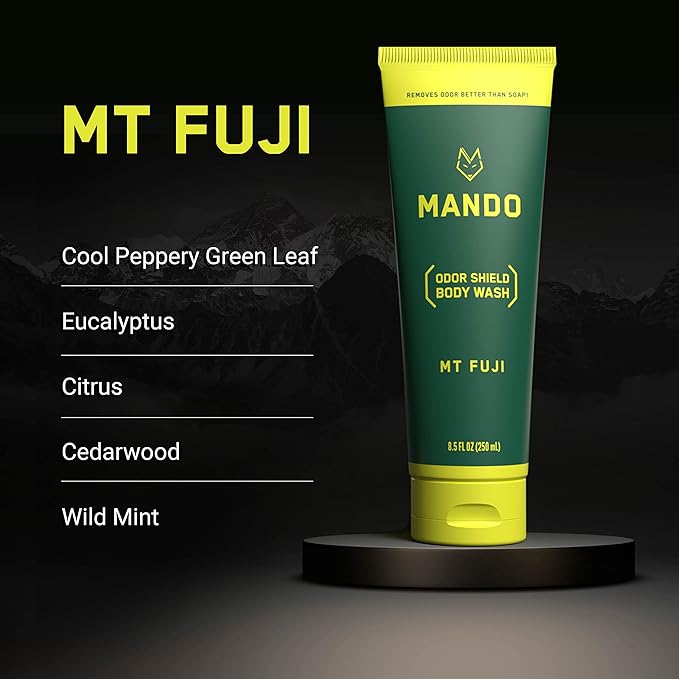 Mando Odor Shield Body Wash - Pro Sport and Mt Fuji Scents - 24 Hour Control Removes Odor Better than Soap | SLS and Paraben Free Skin Safe