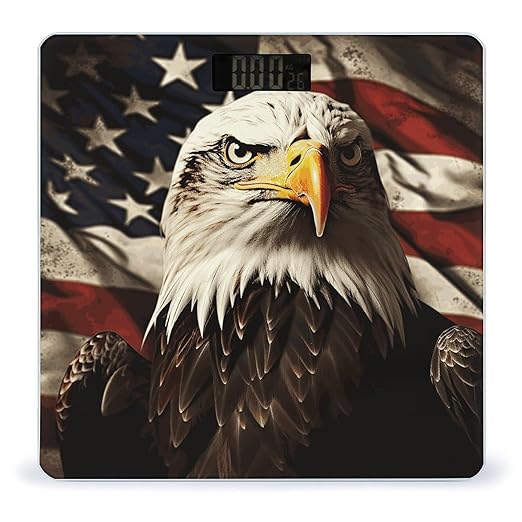 Bald Eagle Flag Veterans Bathroom Scale Automatic Power On/Off Body Scales LCD Backlight Display Square Digital Scale Rounded Corners Bathroom Scales for Home Bedrooms
