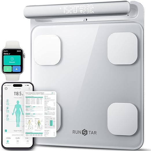 RunStar Smart Scale for Body Weight and Fat Percentage FSA&ampHSA Eligible 8-Electrode Digital Bathroom Scale with BMI Body Fat &amp Muscle Mass to 28 Body Composition and Printable Body Analysis