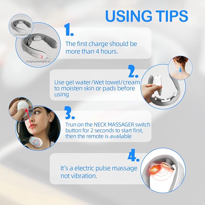 Electric Pulse Neck Massager with Heat for Pain Relief 10 Modes 15 Intensities Therapy Deep Tissue Trigger Point Intelligent Massager Cordless Gifts for Men Women