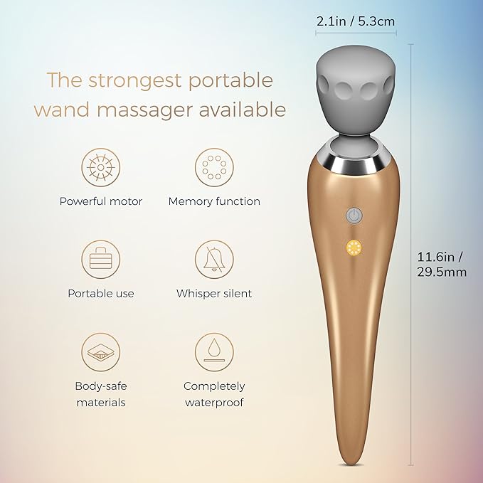 Yarosi Pro Best Massage Wand Most Powerful Premium Handheld Massager Cordless Waterproof Rechargeable Memory and Travel Lock Functions - for Muscle Aches and Sports Recovery Gold