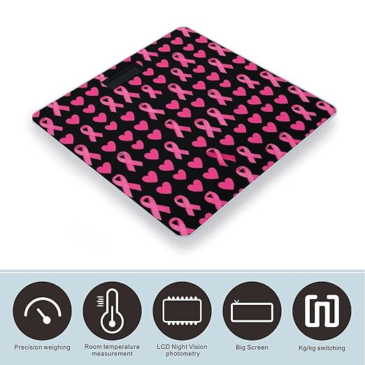 Men's Smart Scale for Body Weight Digital Bathroom Weighing Scale Automatic Switch Energy Saving Scale Pink Ribbon Breast Cancer Awareness Symbol Hearts