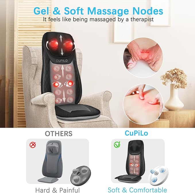 Shiatsu Neck &amp Back Massager with Heat Massage Chair Pad Cushion for Stress Relief Inflatable Flaps Back Support Kneading or Rolling Chair Seat MassageIdeal Gifts for MenWomenFamily