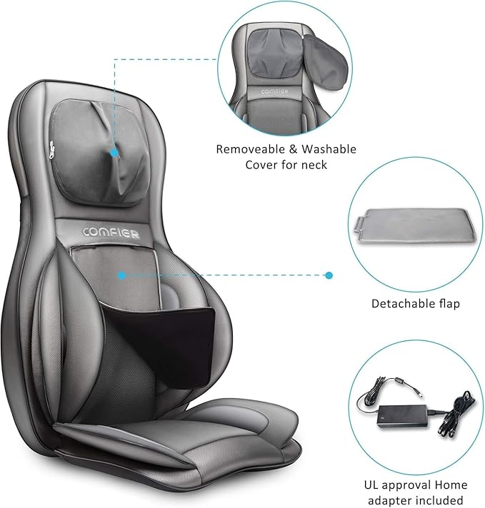 COMFIER Massager Chair with Heat Shiatsu Neck Back Massager Portable with Compression &amp RollingMassage Chair Pad for Neck &amp Back for Muscle Tension Relief
