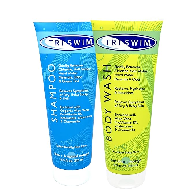 TRISWIM Swim Care Set | Chlorine Removal Shampoo &amp Chlorine Removal Body Wash 8.5 fl oz Each | Aloe Vera Formula | Removes Chlorine Restores Hair &amp Soothes Skin
