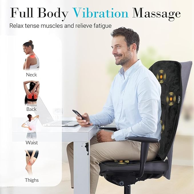 Back Massager with Heat Massage Chair Pad with 5 Vibrating Modes 2 Heat Levels Electric Massage Seat Cushion Massage Pad for Back Pain Relief Gifts for Men Husband Him Dad Mom Her