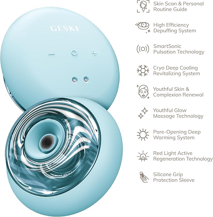 GESKE SmartAppGuided™ Sonic Cool &amp Warm Face &amp Body Massager | 9 in 1 | Electric Massager | Face &amp Body | Battery-Free Cooling &amp Warming | Firms Relaxes &amp De-Puffs Skin | with Sma