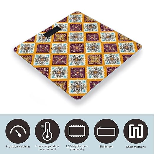 Energy Saving Scale Bathroom Weighing Scale Smart Scale for Body Weight Digital Vintage Mandala Tile Pattern
