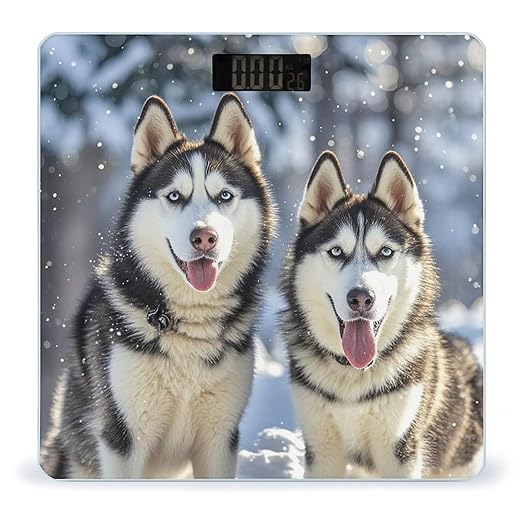 Adorable Huskies Scale for Body Weight Accurate Digital Bathroom Scale Toughened Glass High Precision Scales Smart Weight Scales with Large LCD Backlight Display Weighing Machine