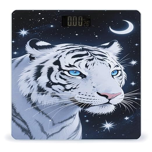 Tiger and Moon Scale for Body Weight Safe Rounded Corners Tempered Glass Digital Bathroom Scale LED Display 400lb Capacity Weight Scales with High Precision Sensors
