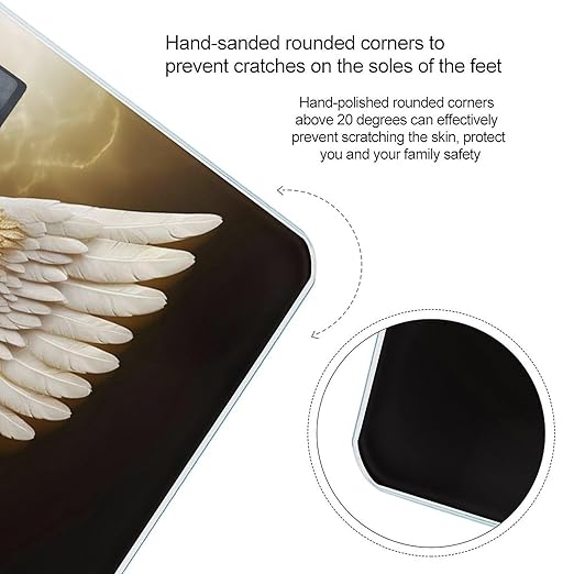 Angel Wing Scale for Body Weight Safe Rounded Corners Tempered Glass Digital Bathroom Scale LED Display 400lb Capacity Weight Scales with High Precision Sensors