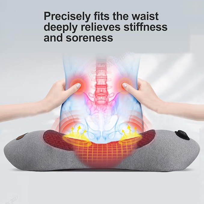3 in 1 Back Massager Electric Lumbar Support Pillow Heat Vibration Massage Lower Back Spine Decompression Device Light Gray