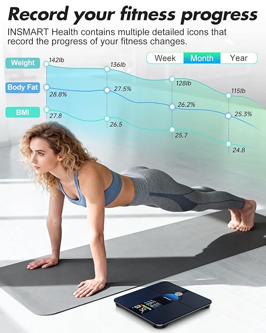 INSMART Smart Scale for Body Weight Large Display Body Fat Scale Accurate Weight Scale Digital Bluetooth Bathroom Scale for BMI Heart Rate 25 Body Composition Analyzer with Fitness APP Sync 500lbs