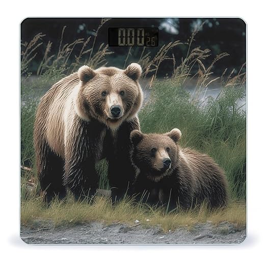 A Mother and A Cub Bears Scale for Body Weight Highly Accurate Digital Bathroom Scale Sturdy Tempered Glass Weighing Scales with LCD Display Fashion Body Fat Smart Scales 400lb